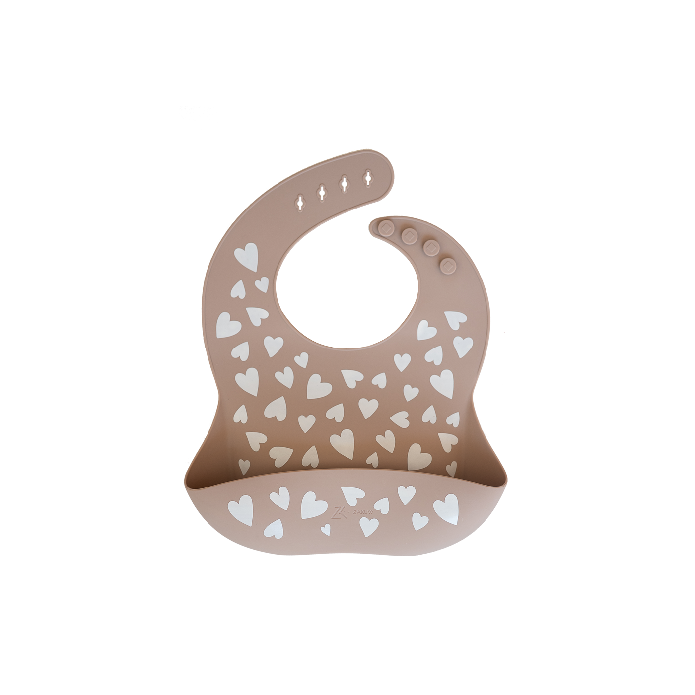 Bavoir en silicone - Cœurs Taupe Zakuw