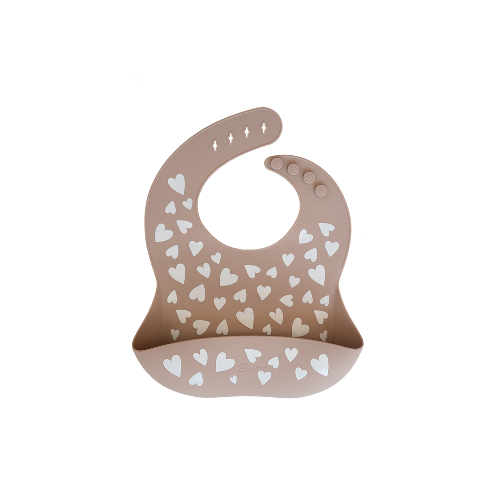 Bavoir en silicone - Cœurs Taupe Zakuw